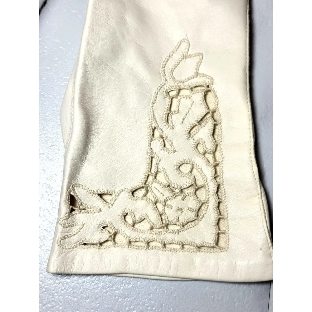 VTG Capretto Lavabile Ivory Cutout Leather Gloves Above Wrist Special Event Sz 7